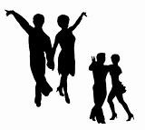 Silhouettes of the man and the woman, dancing jive