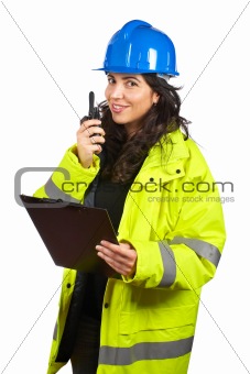 Woman with walkie talkie
