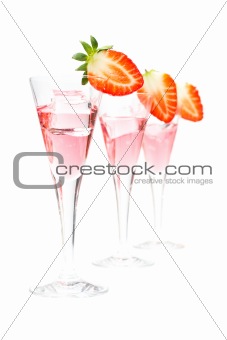 Three glasses of strawberry cocktail