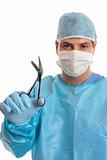 Surgeon with surgical  scissors