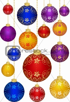 Christmas decoration.  Varicolored glass balls on a white backgr