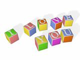 3D multi-coloured children's cubes with letters