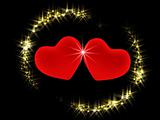 Two 3d hearts in an environment of shining stars