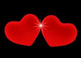 Two 3d red hearts, leant to each other