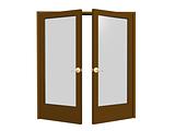 3D open brown doors with transparent glasses