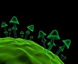 Transparent 3d mushrooms. Imitation of shooting under a microsco