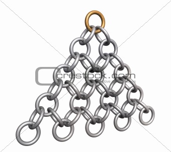 3d pyramid from silver parts of a circuit. Top - a ring from gol