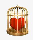 3d red velvet heart, closed in a gold cage
