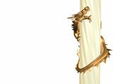 3d statue of the gold dragon twisting a column