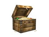 Wooden box with treasures. 3d