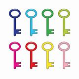 Eight shiny, bright colored keys
