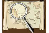 Old map with magnifier
