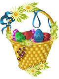 Easter basket with eggs and flowers