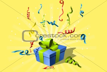 flying confetti and gift box