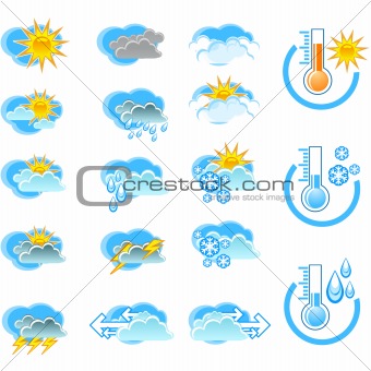 Weather Forecast vector icone set and Thermometers