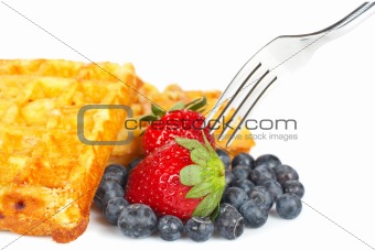 Waffles, blueberries and strawberries
