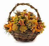 Arrangement of dried flowers in a basket