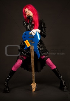 Romantic girl with bass guitar