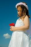 girl holding red roses