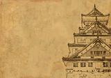Background with ancient Japanese house