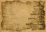 Background with ancient Japanese house