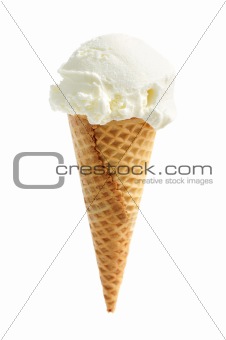 Vanilla ice cream in a sugar cone