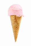 Strawberry ice cream in a sugar cone