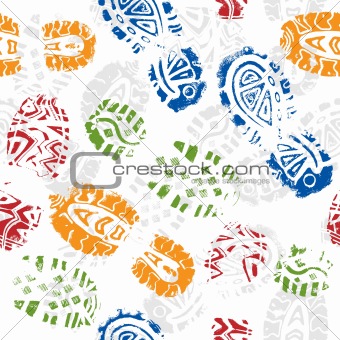 Seamless pattern, prints of foots of the child, vector