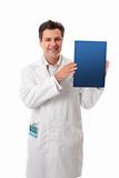 Doctor scientist holding brochure