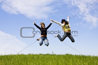 Young friends jumping