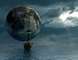 fantasy old ship and the moon