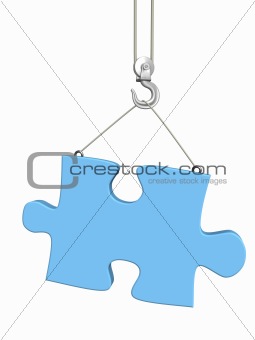 Part puzzle on hook elevating crane