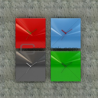 3d rendering of four clock wall