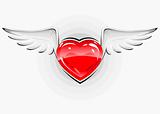 Red love heart with white wings