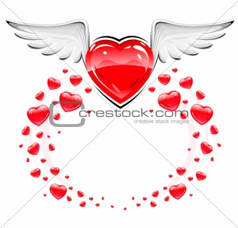 Red love heart with white wings flying