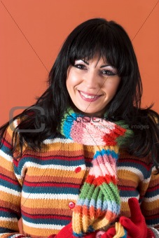 beautiful woman in sweater dress