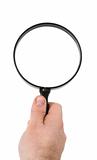 hand holding magnifying glass