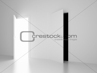 white and black open doors of future