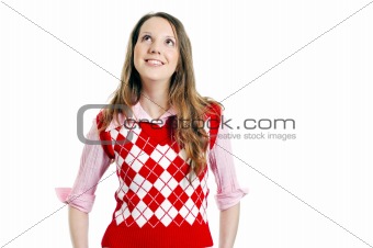 happy young woman posing over a white background