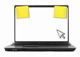 notebook with cursor and yellow notes