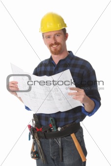 construction worker with architectural plans 
