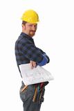 construction worker with architectural plans 