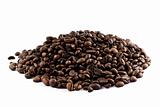 Nice pile of coffee beans isolated on white background
