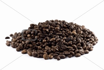 Nice pile of coffee beans isolated on white background