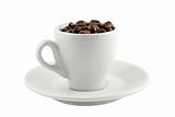 coffee cup with beans isolated on white