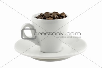 coffee cup with beans isolated on white