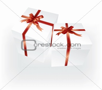 gift boxes with red ribbons