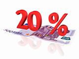 3d rendered 20 % percentage on euro banknote