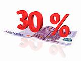 3d rendered 30 % percentage on euro banknote