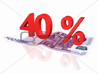 3d rendered 40 % percentage on euro banknote